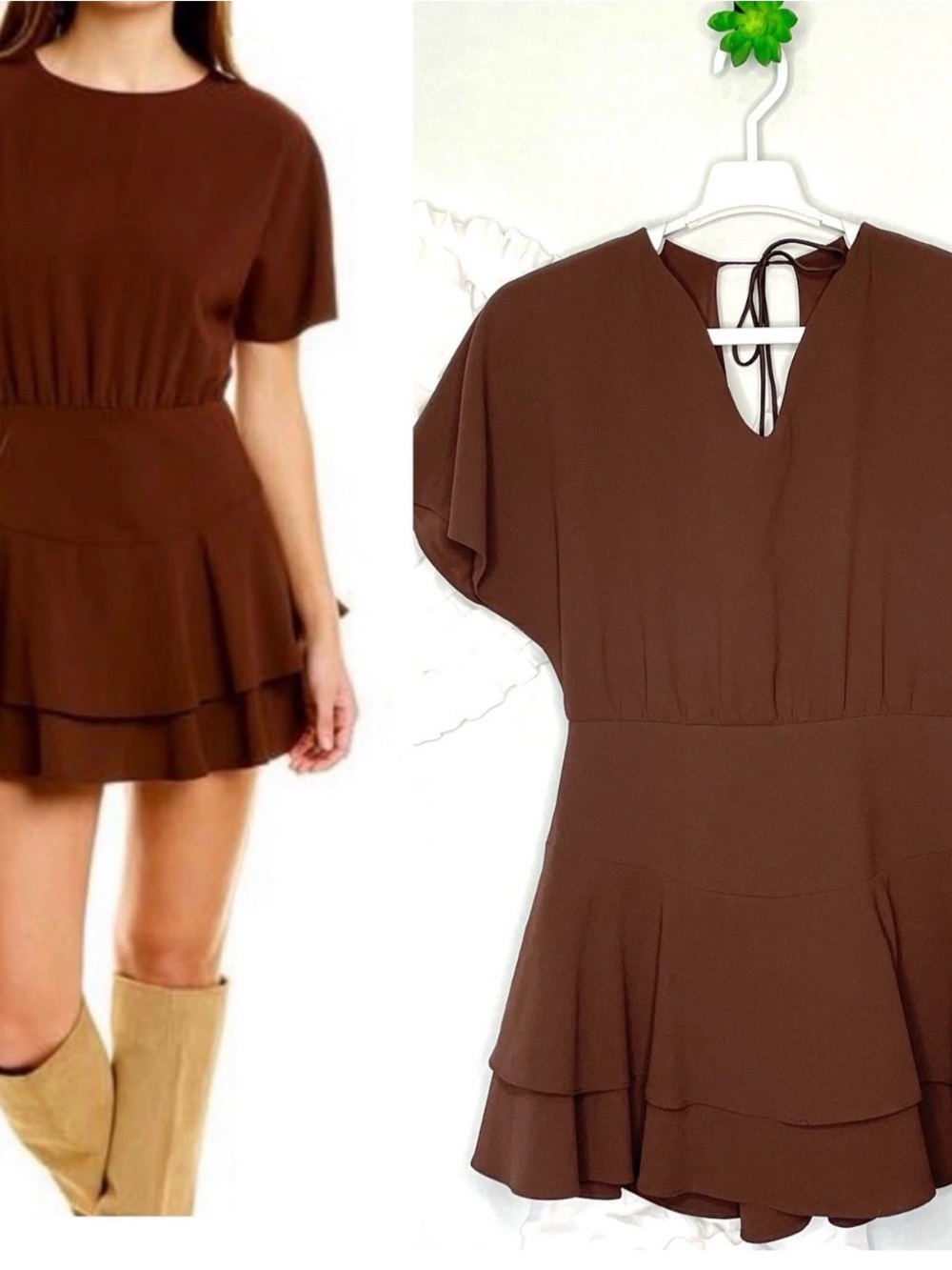 Alice + Olivia Palmira Mini Dress Chocolate Brown Tie-Back Size 12 NWT